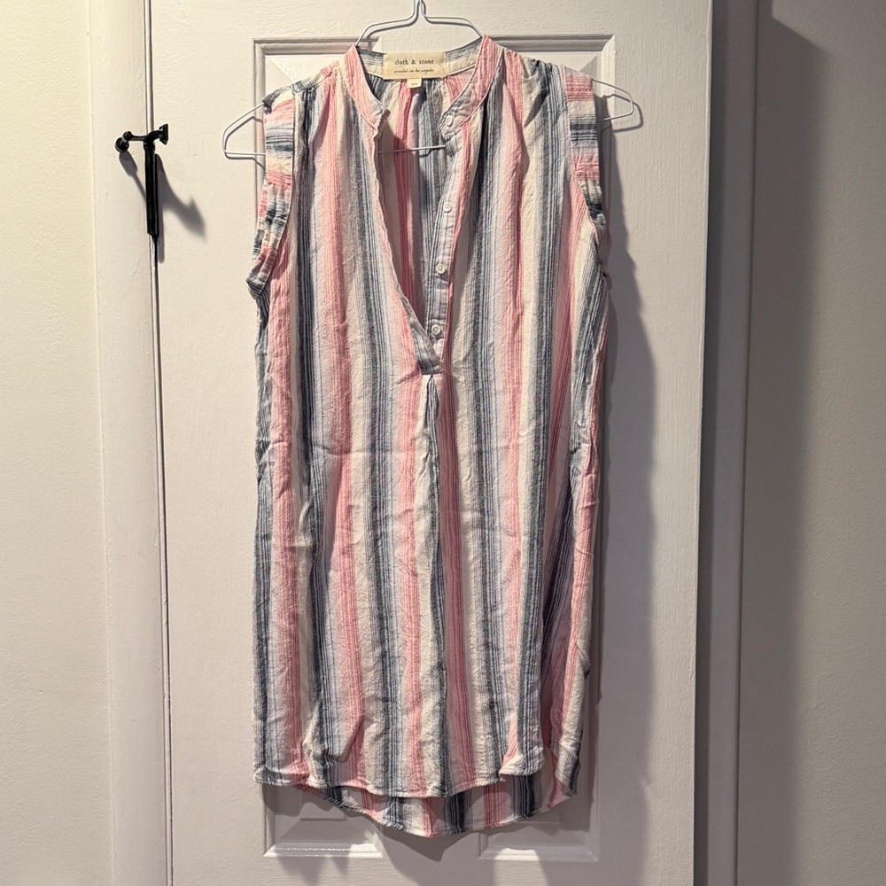 Anthropology cloth & stone Striped Sleeveless Dress in Pink, Blue & White
